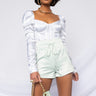 Front View Taking Names Ruched Sleeve Corset Blouse in White