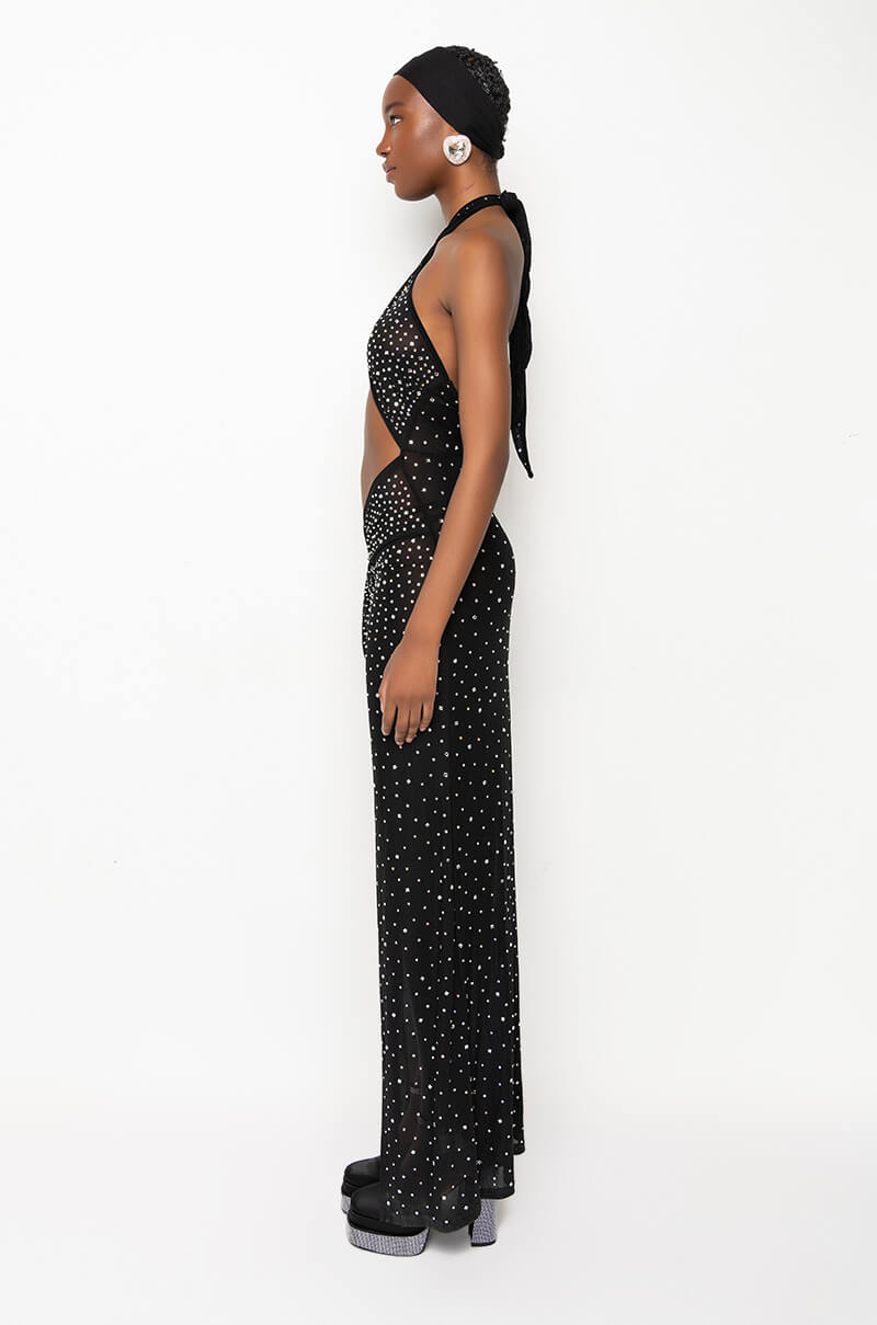 TALK ABOUT IT HIGH SLIT RHINESTONE MESH MAXI DRESS AKIRA TALK ABOUT IT HIGH SLIT RHINESTONE MESH MAXI DRESS AKIRA