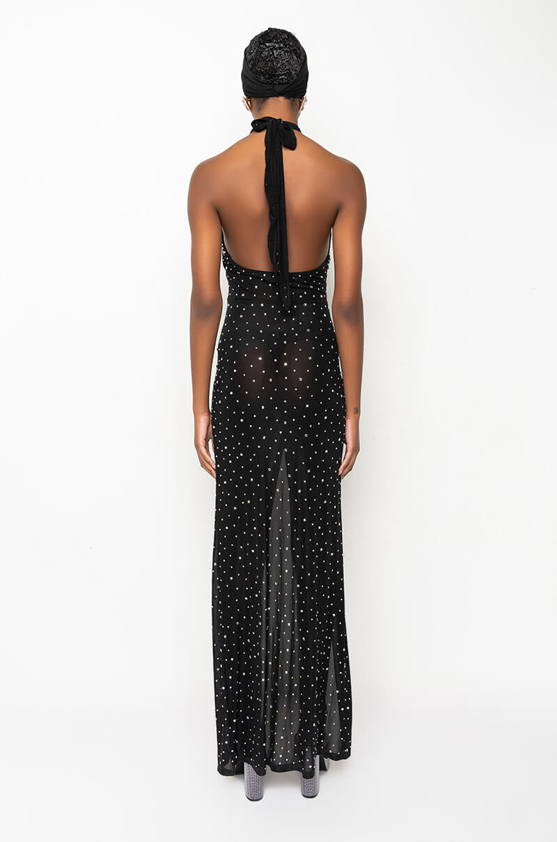 TALK ABOUT IT HIGH SLIT RHINESTONE MESH MAXI DRESS AKIRA TALK ABOUT IT HIGH SLIT RHINESTONE MESH MAXI DRESS AKIRA