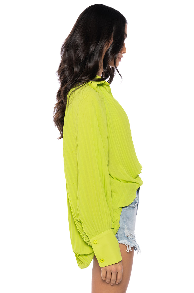 Detail View Talk To Me Pleated Long Sleeve Blouse 3