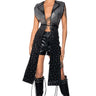 Front View Talk To Me Stud Draped Faux Leather Vest