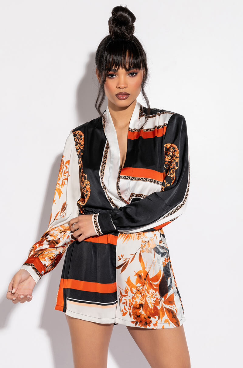 Front View Talk To Me V Neck Romper 0