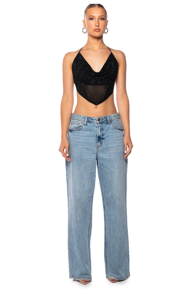 Extra View Tamera Rhinestone Mesh Top In Black Silver 5