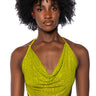 Front View Tamera Rhinestone Mesh Top In Green