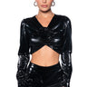 Front View Tasha Faux Leather Rosette Crop Top