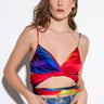 Front View Taste The Rainbow Wrap Front Sleeveless Satin Blouse