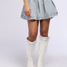 Front View Tati Pleated Light Wash Denim Skirt