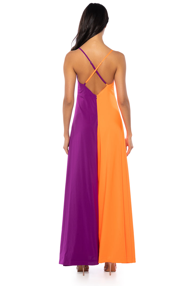 Full View Tatiana Color Blocked Sleeveless Jumpsuit In Purple Multi view 5