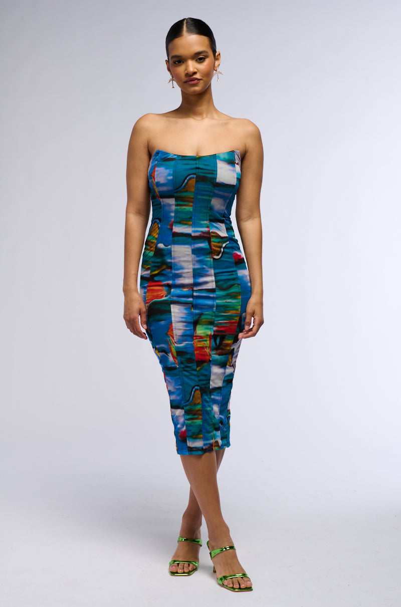 Back View Tatiana Printed Mesh Midi Dress