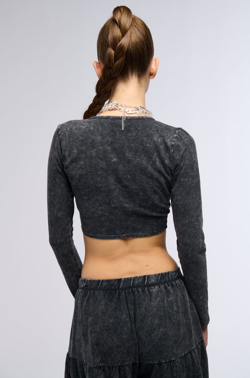 Back View Taya Washed Twist Front Crop Top