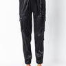 Front View Taylor Satin Jogger in Black