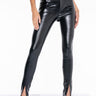 Front View Te Quiero High Rise Vegan Leather Skinny Pant With Slit