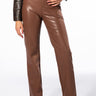 Front View Te Quiero High Rise Vegan Leather Straight Leg Pants In Brown