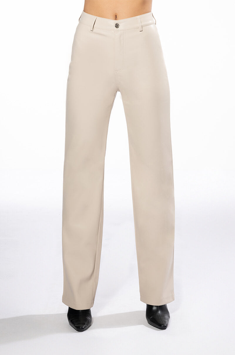 Full View Te Quiero High Rise Vegan Leather Straight Leg Pants In Ivory 5