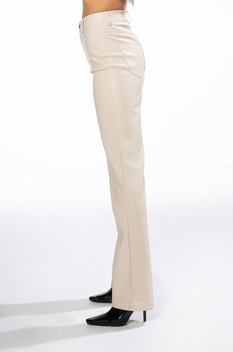 Extra View Te Quiero High Rise Vegan Leather Straight Leg Pants In Ivory 6