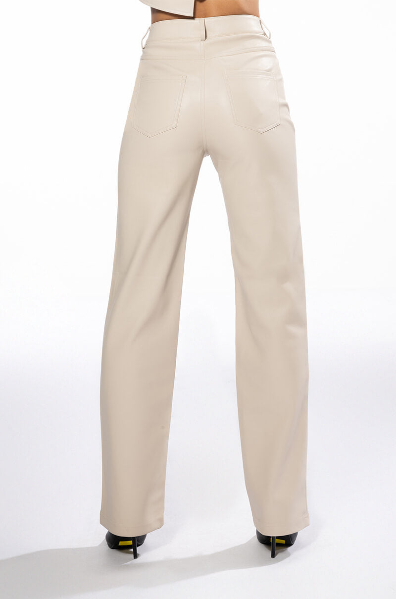 Extra View Te Quiero High Rise Vegan Leather Straight Leg Pants In Ivory 7