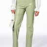 Front View Te Quiero High Rise Vegan Leather Straight Leg Pants In Mint