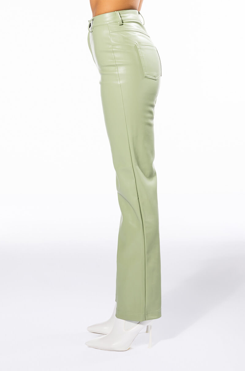Detail View Te Quiero High Rise Vegan Leather Straight Leg Pants In Mint
