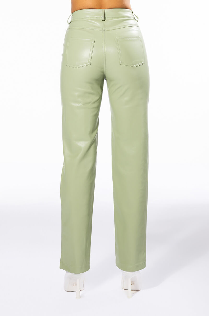 Full View Te Quiero High Rise Vegan Leather Straight Leg Pants In Mint