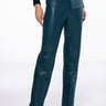 Front View Te Quiero High Rise Vegan Leather Straight Leg Pants In Teal