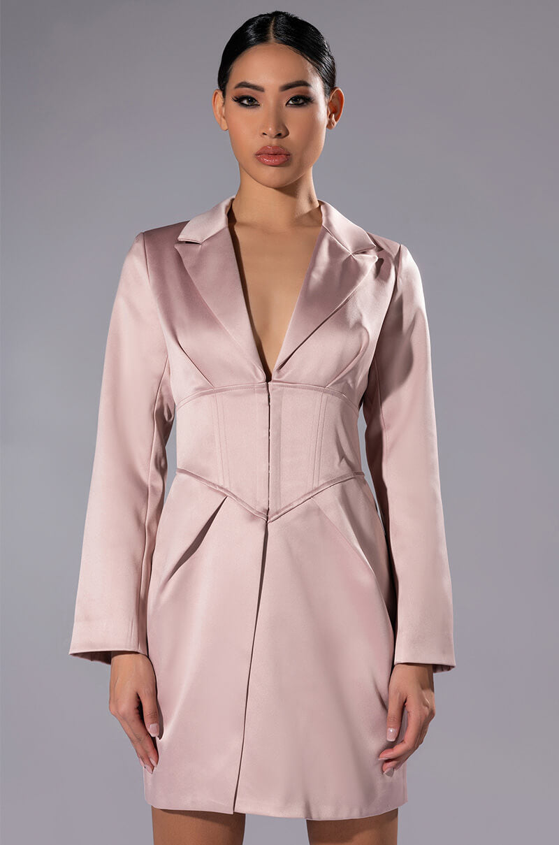 Front View Tea Time Corset Mini Dress In Mauve
