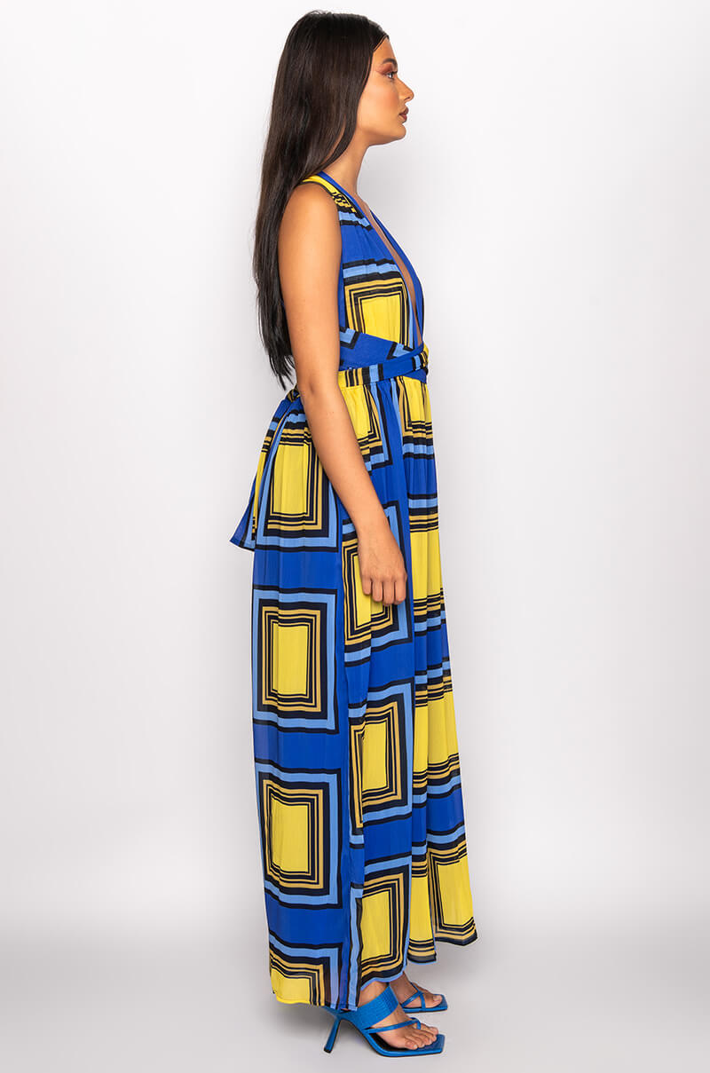 Back View Technicolor Dream Halter Top Wide Leg Jumpsuit
