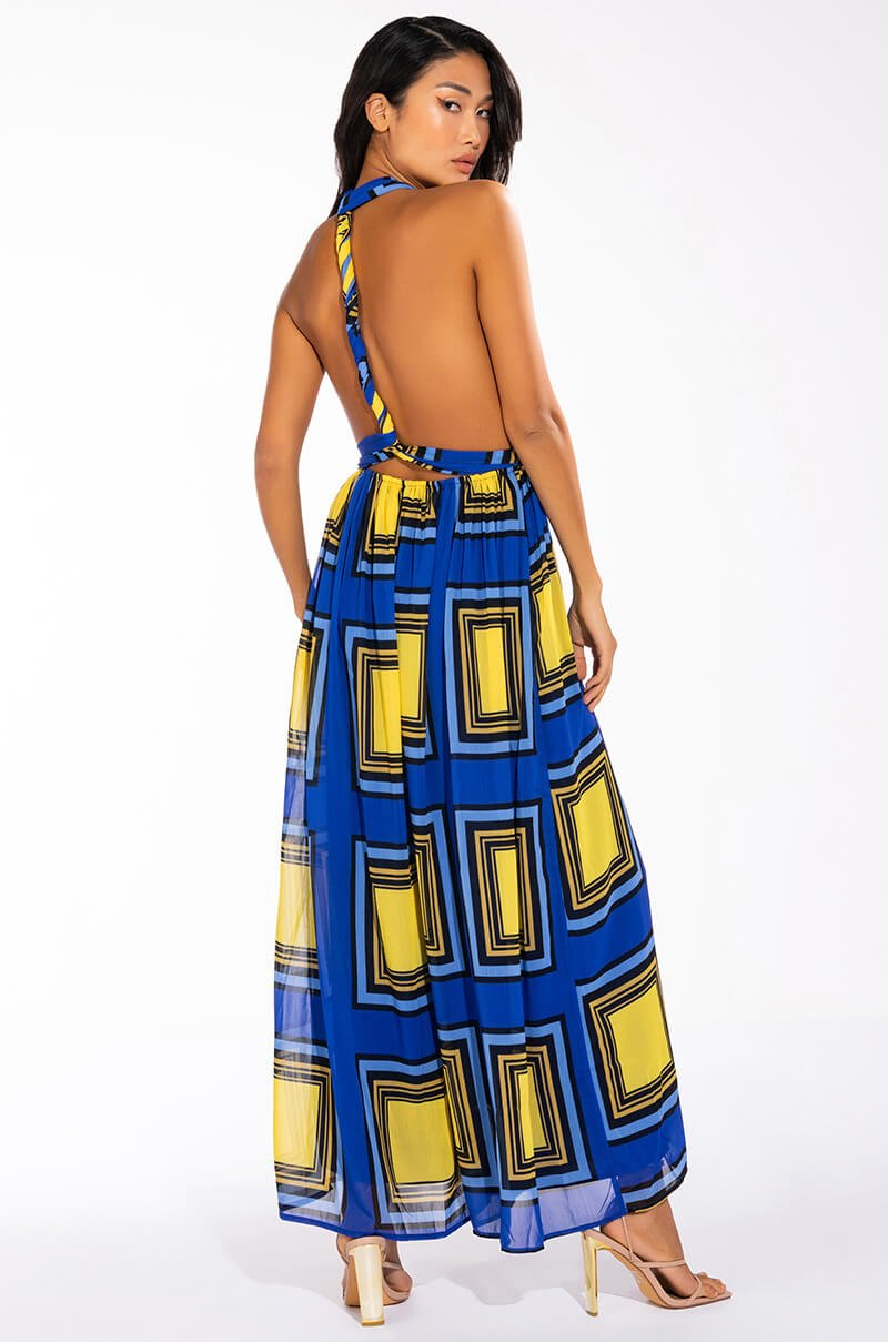 Back View Technicolor Dream Halter Top Wide Leg Jumpsuit