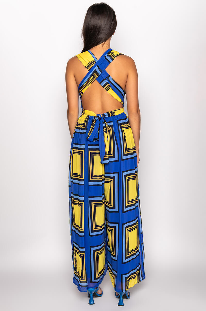 Detail View Technicolor Dream Halter Top Wide Leg Jumpsuit