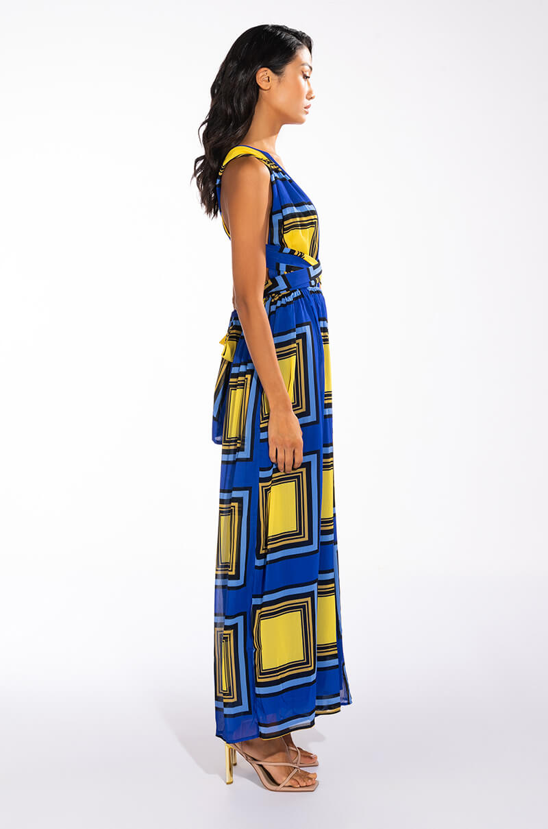 Full View Technicolor Dream Halter Top Wide Leg Jumpsuit