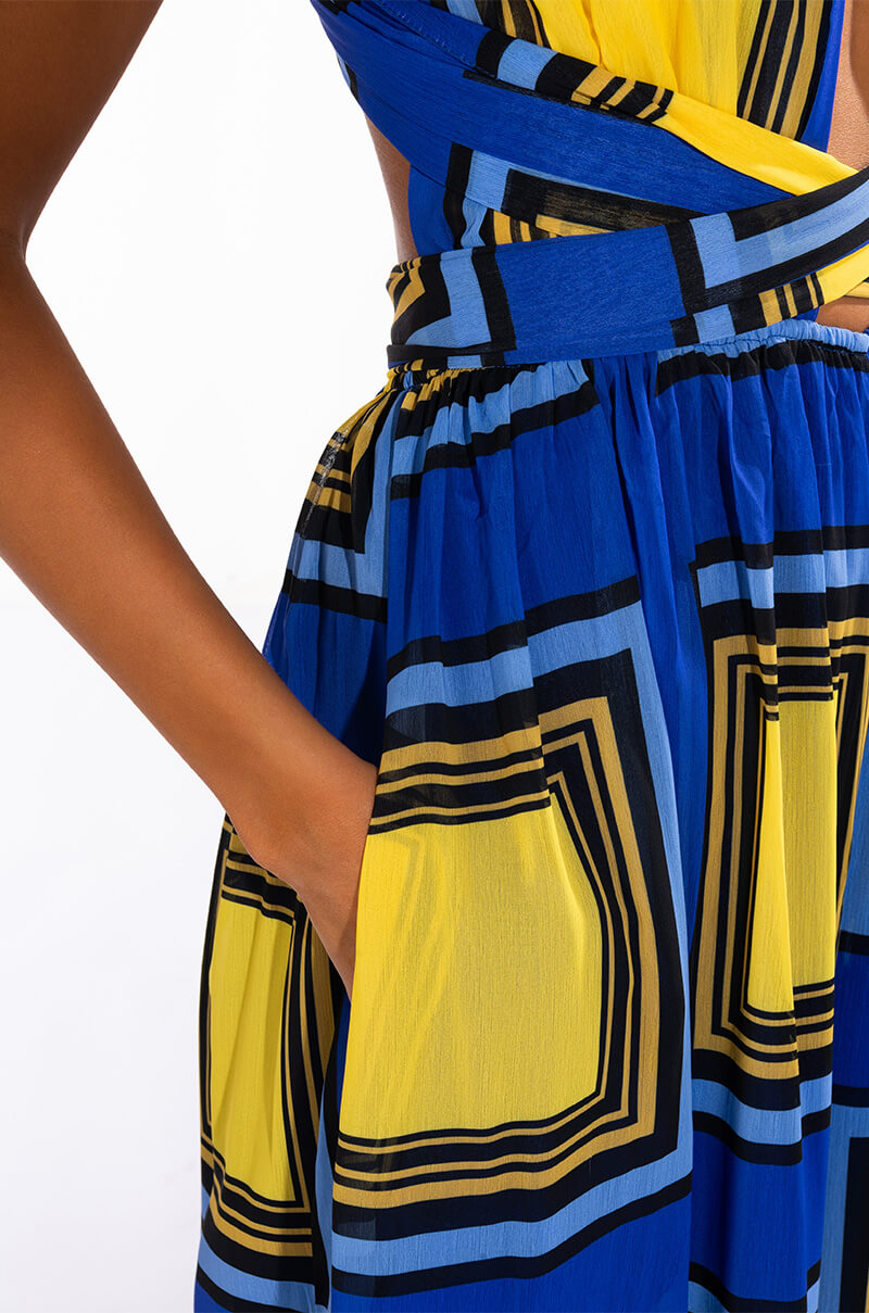 Extra View Technicolor Dream Halter Top Wide Leg Jumpsuit