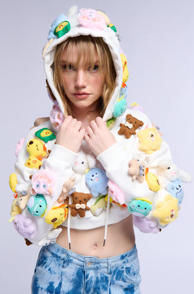 Cropped Teddy Sweatshirt TEDDY BEAR GIRL CROPPED APPLIQUE