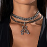 Front View Teddy Layered Rhinestone Choker