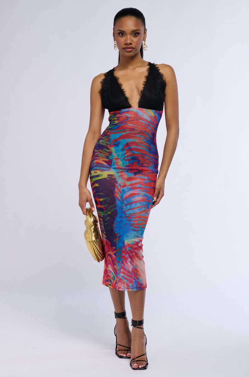 Front View Tell Me Something I Dont Know Mesh Midi Dress
