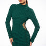 Front View Tempting Textured Long Sleeve Mini Dress With Cutout Details