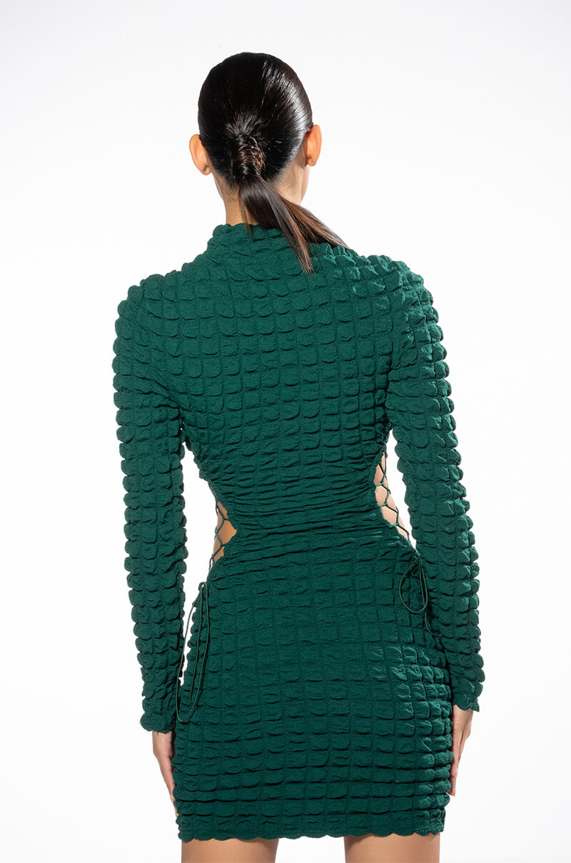 kai mini dress KAI TEXTURED DRESS WITH CUTOUT DETAILS – AKIRA