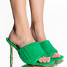 Front View Terry Cloth Stiletto Mule In Green