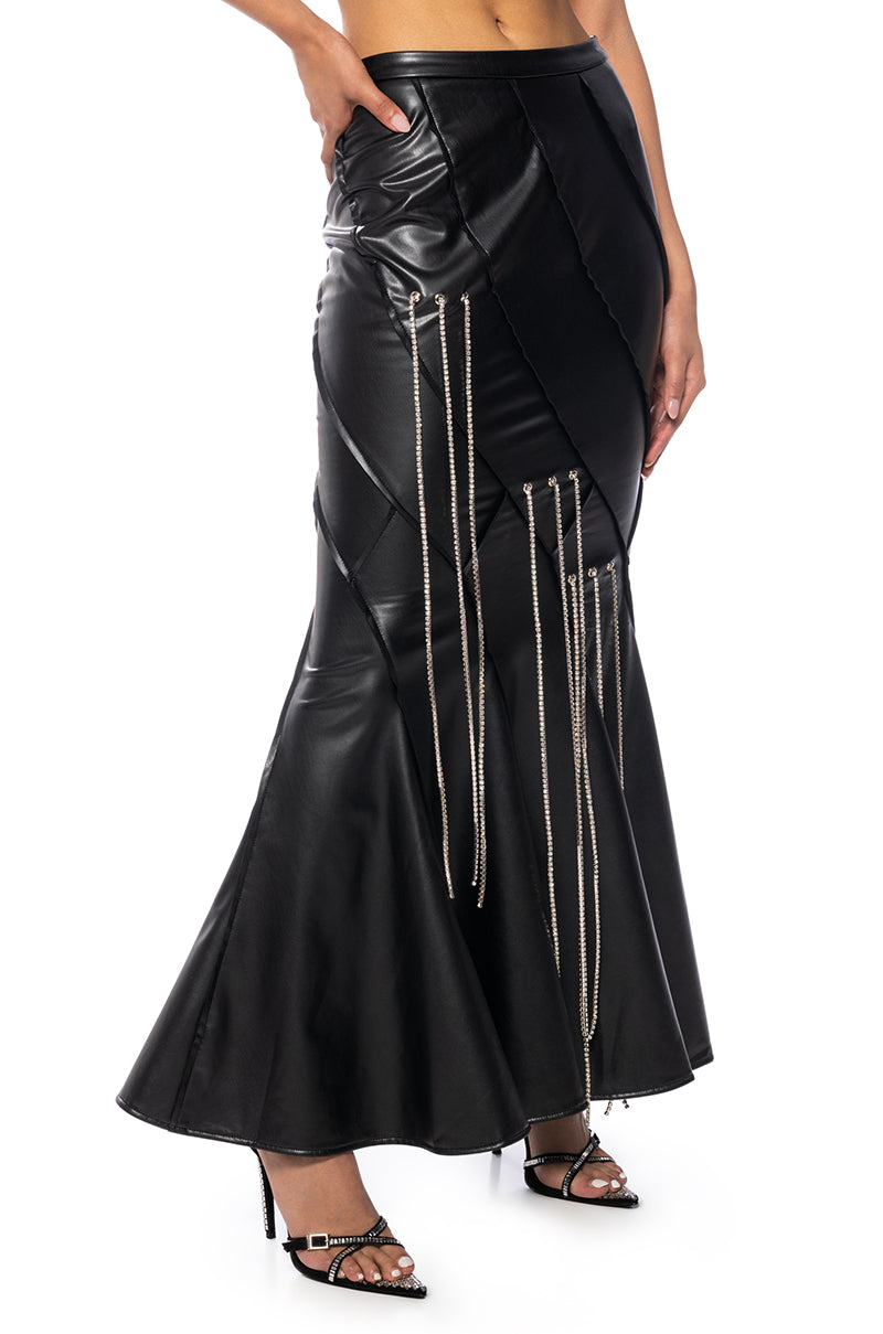 Side View Tess Embellished Faux Leather Maxi Skirt
