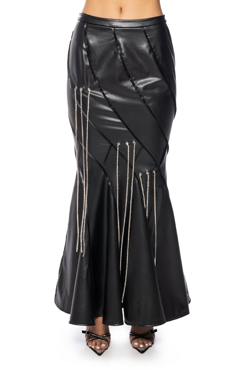 Detail View Tess Embellished Faux Leather Maxi Skirt