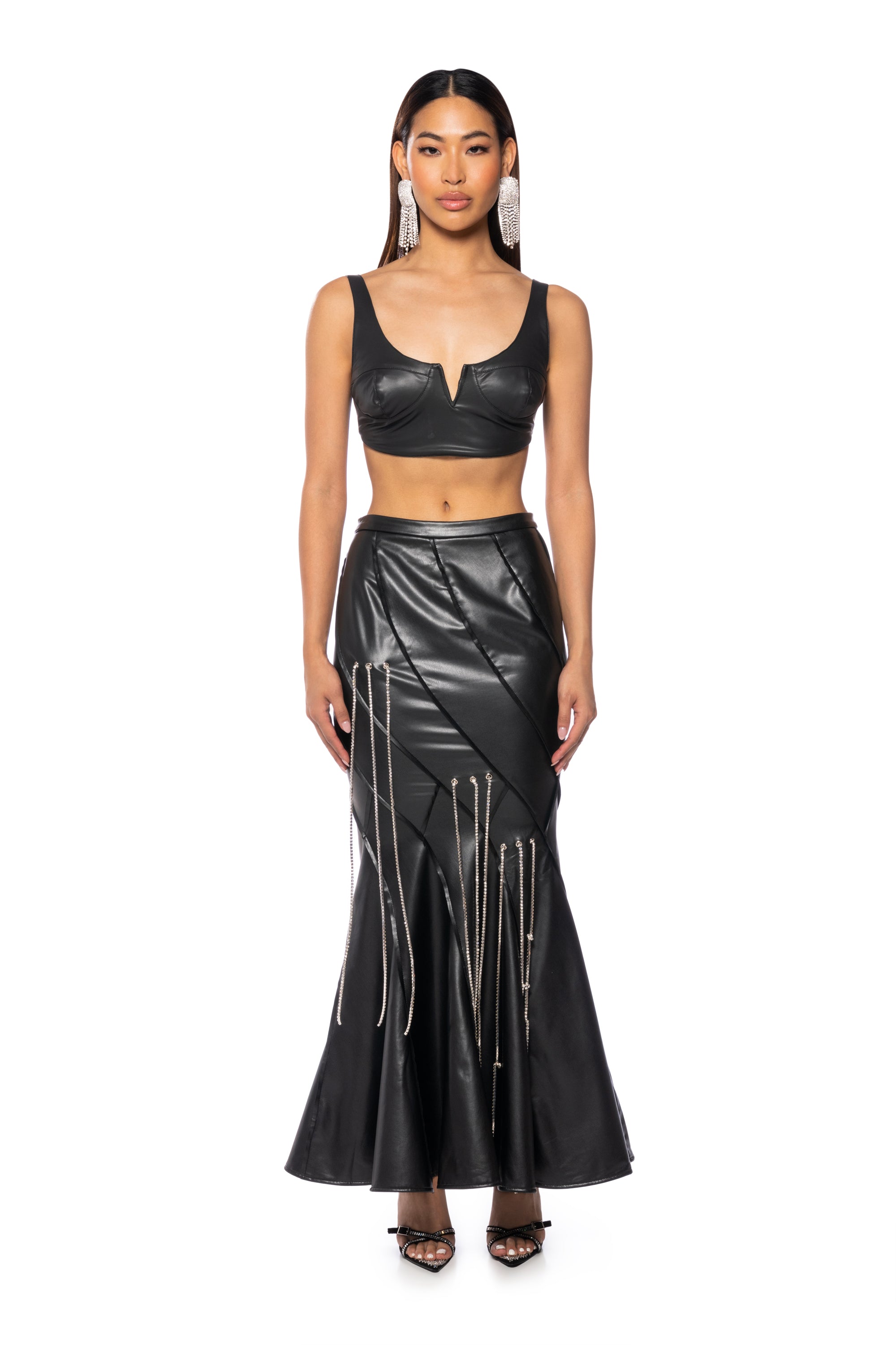 Extra View Tess Embellished Faux Leather Maxi Skirt