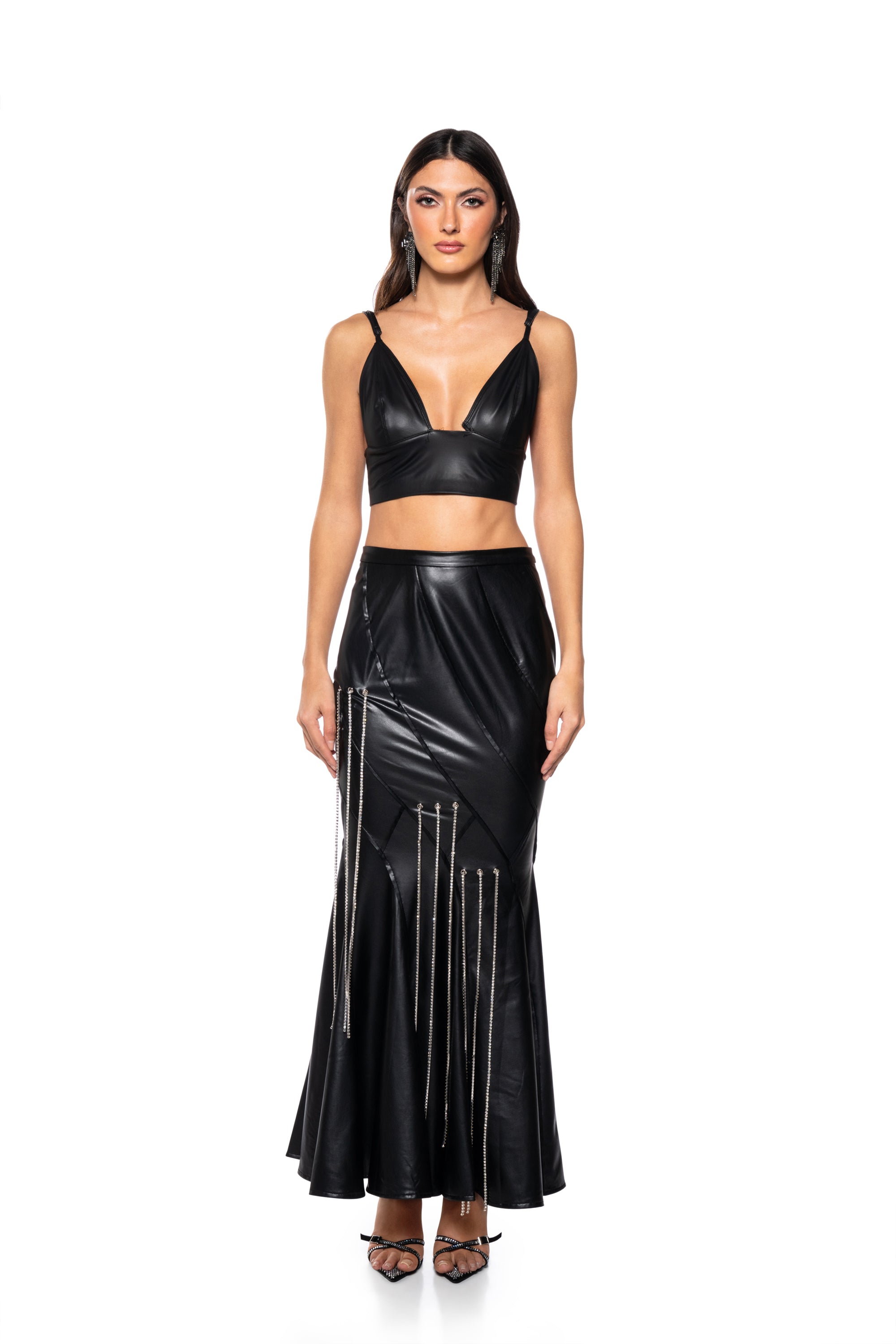 Extra View Tess Embellished Faux Leather Maxi Skirt