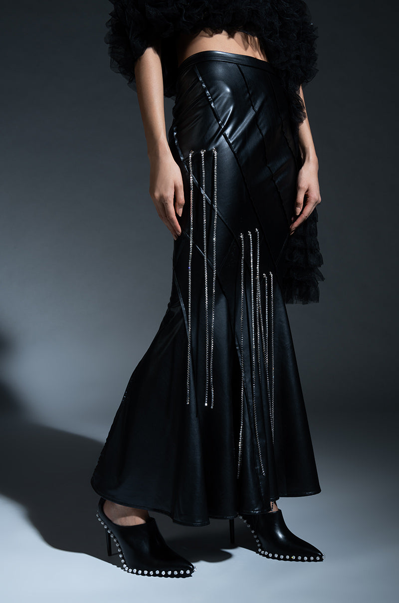 Extra View Tess Embellished Faux Leather Maxi Skirt