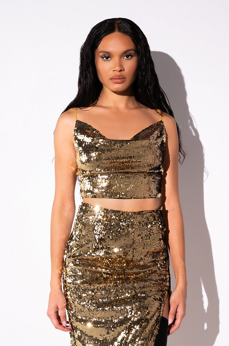 Back View Thank The Academy Sleeveless Cowl Neck Crop Top