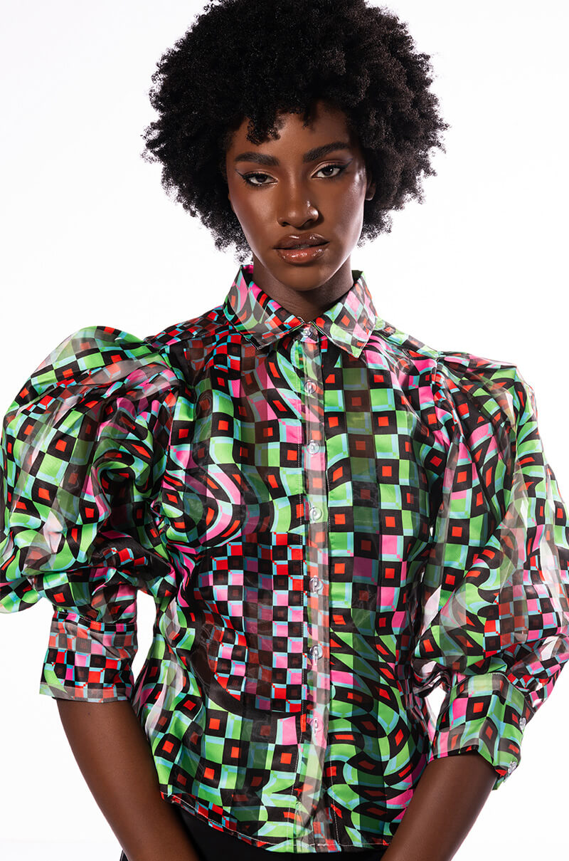 THAT GIRL IS POISON ORGANZA BUTTON DOWN BLOUSE view 0