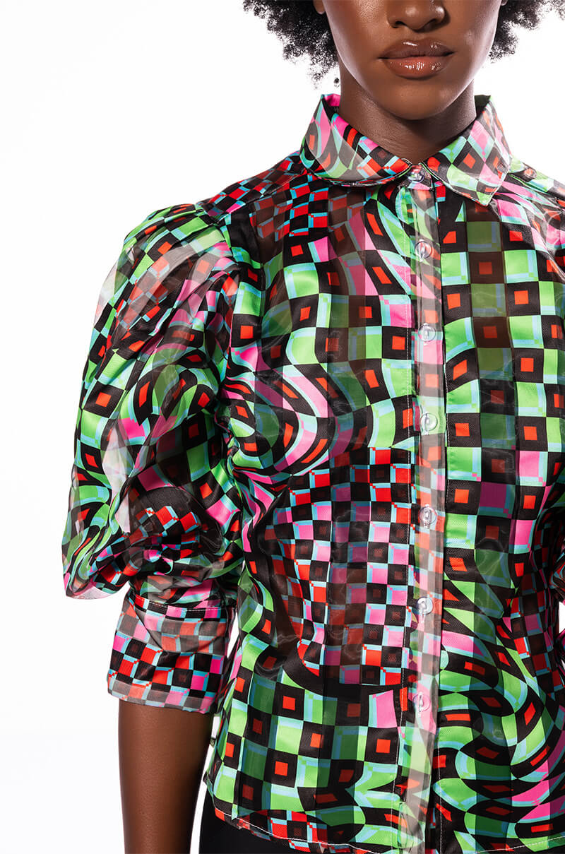 Extra View That Girl Is Poison Organza Button Down Blouse