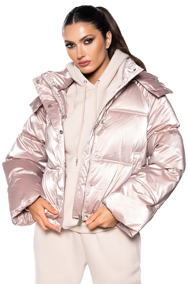 PINK METALLIC PUFFER JACKET view 0