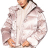 Front View That Glow Metallic Puffer Jacket In Pink