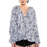 Front View That New News Printed Pleated Tie Front Blouse