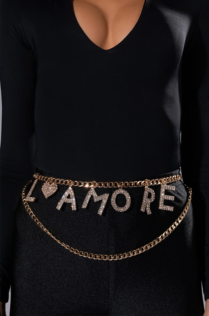 Front View Thats Amore Rhinestone Chain Belt