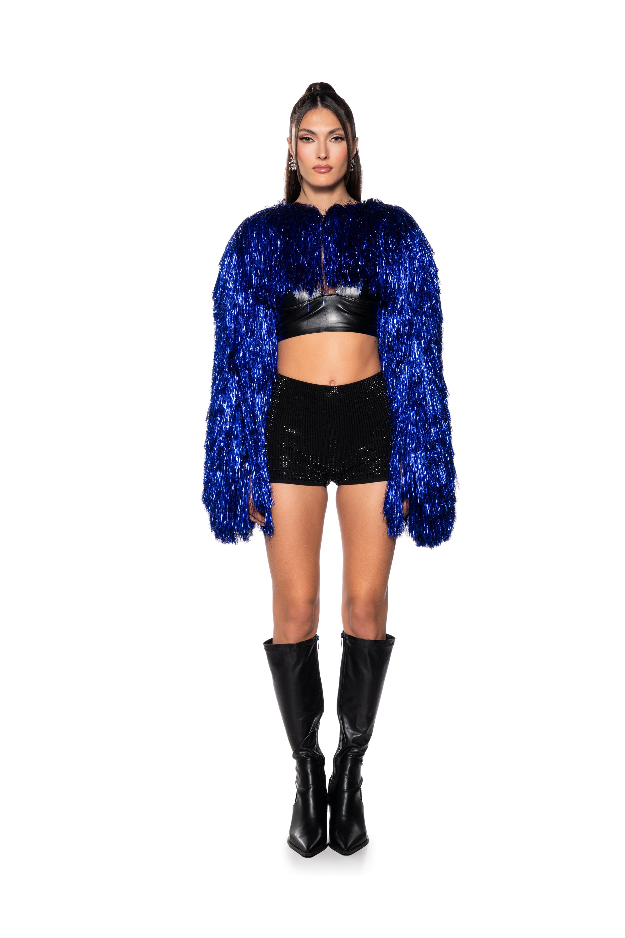 Extra View Thats Fancy Tinsel Bolero In Midnight Blue