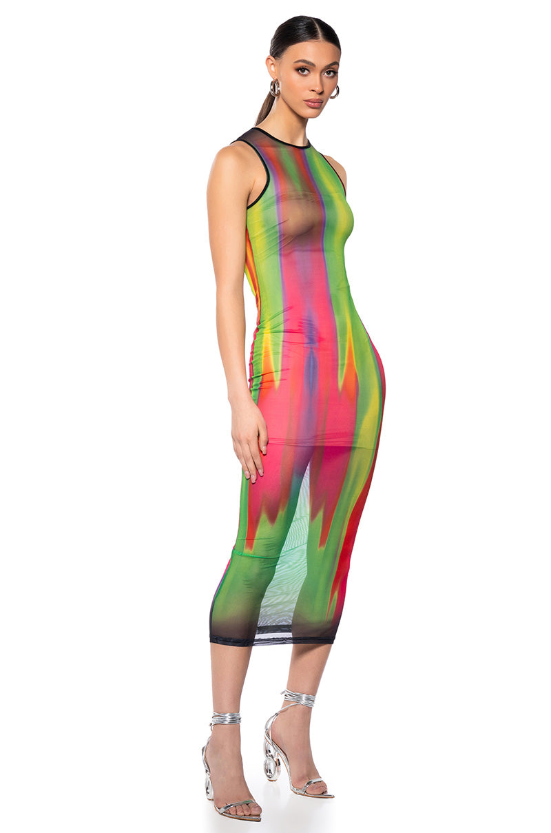 Front View The After Party Mesh Midi Dress